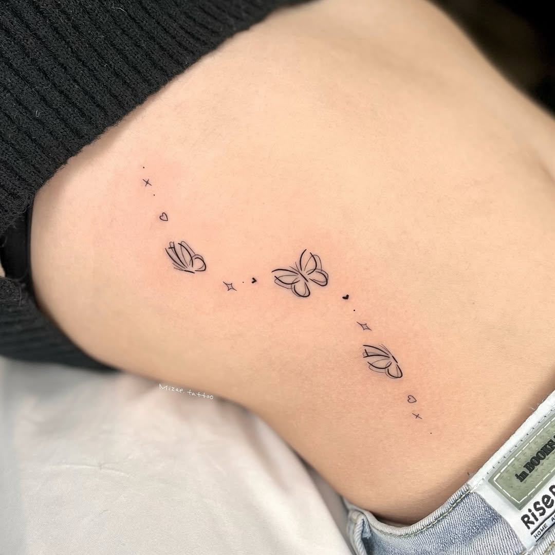 Elegant butterflies dancing across the waist.