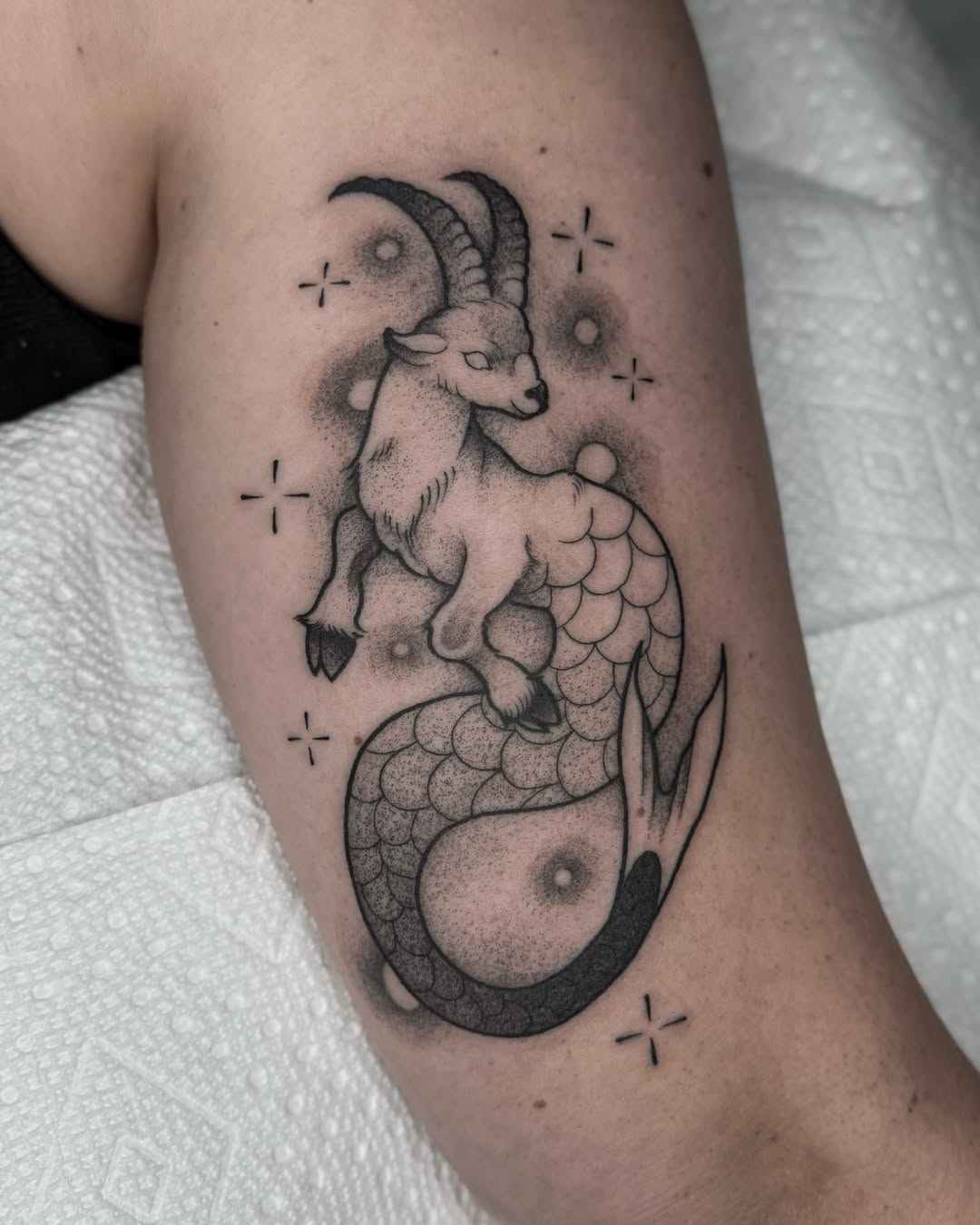 Intricate Capricorn Tattoo with a Mystical Vibe