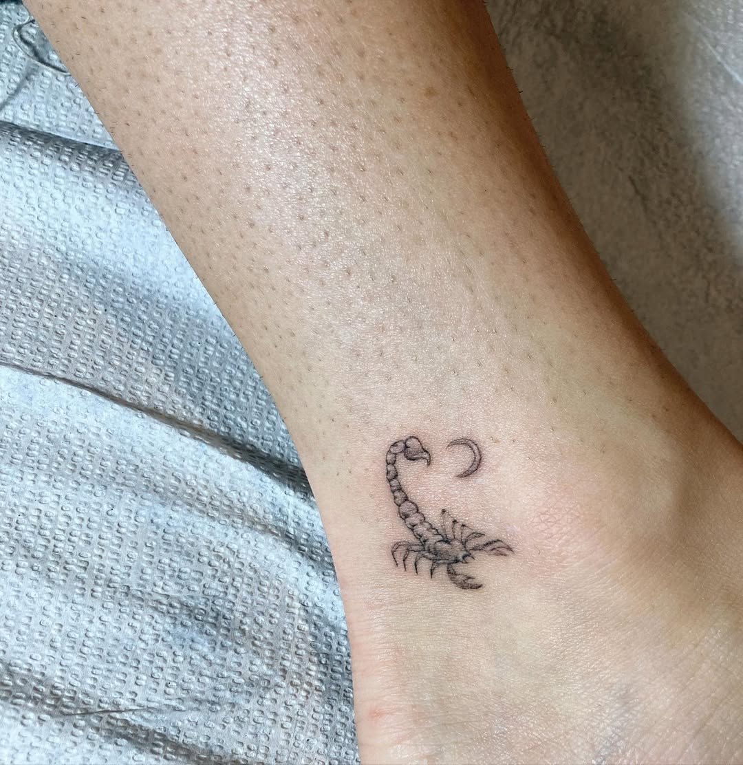 Minimalist Scorpio Tattoo with Crescent Moon