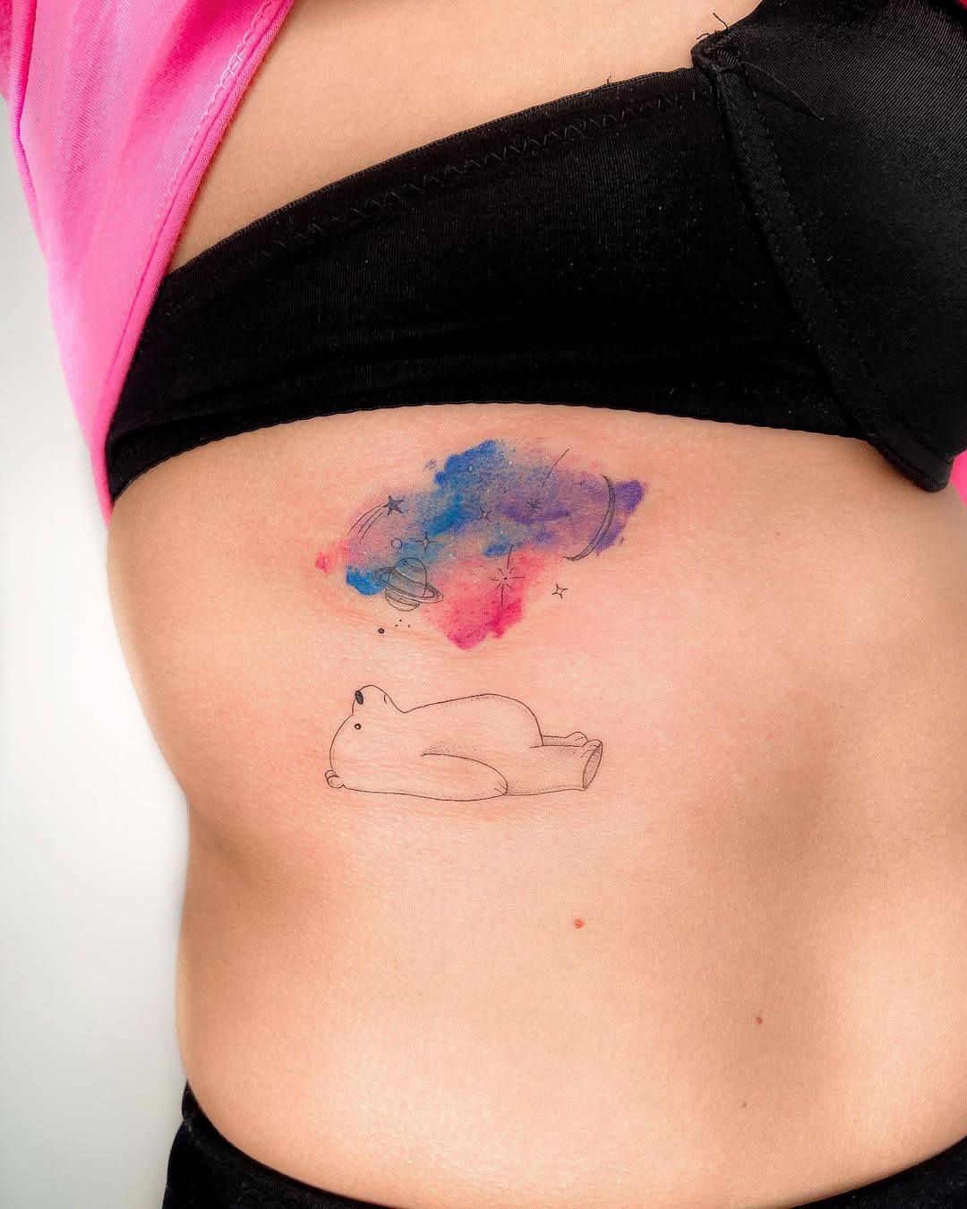 Charming bear tattoo with watercolor effect