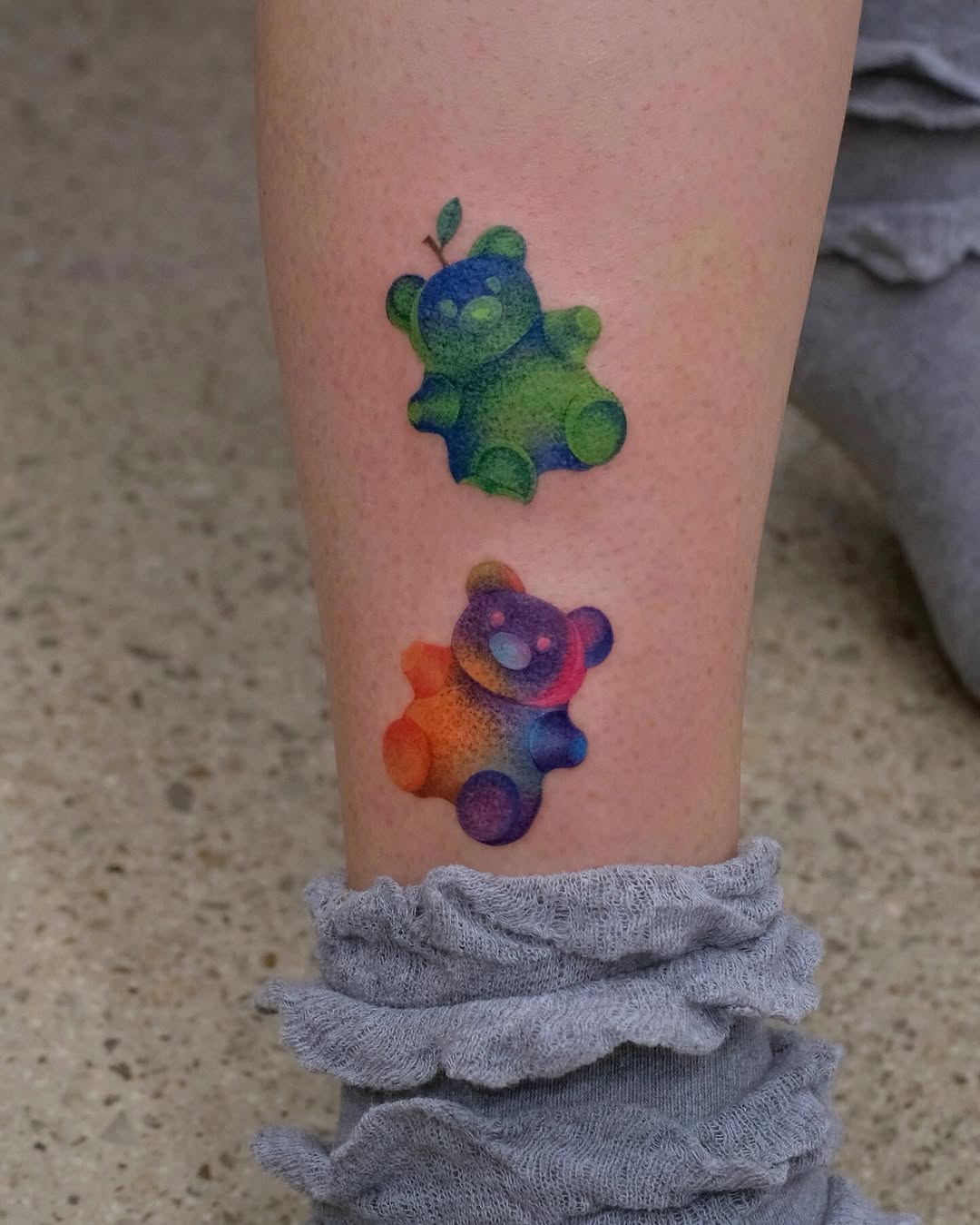 Vibrant gummy bear tattoos showcasing playful colors