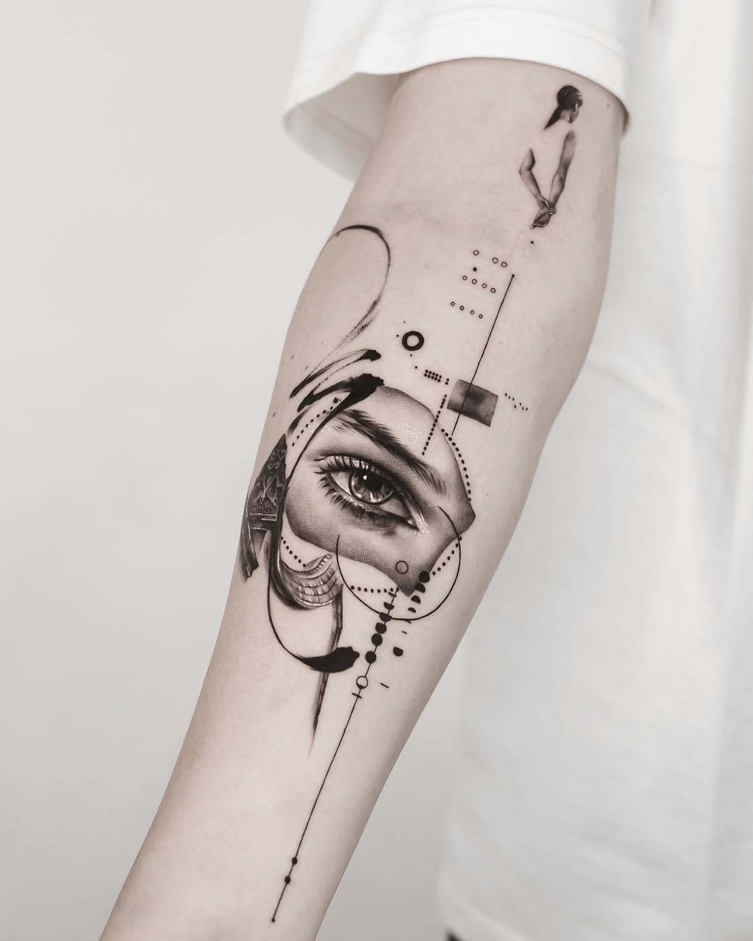 Stunning abstract eye tattoo on the forearm