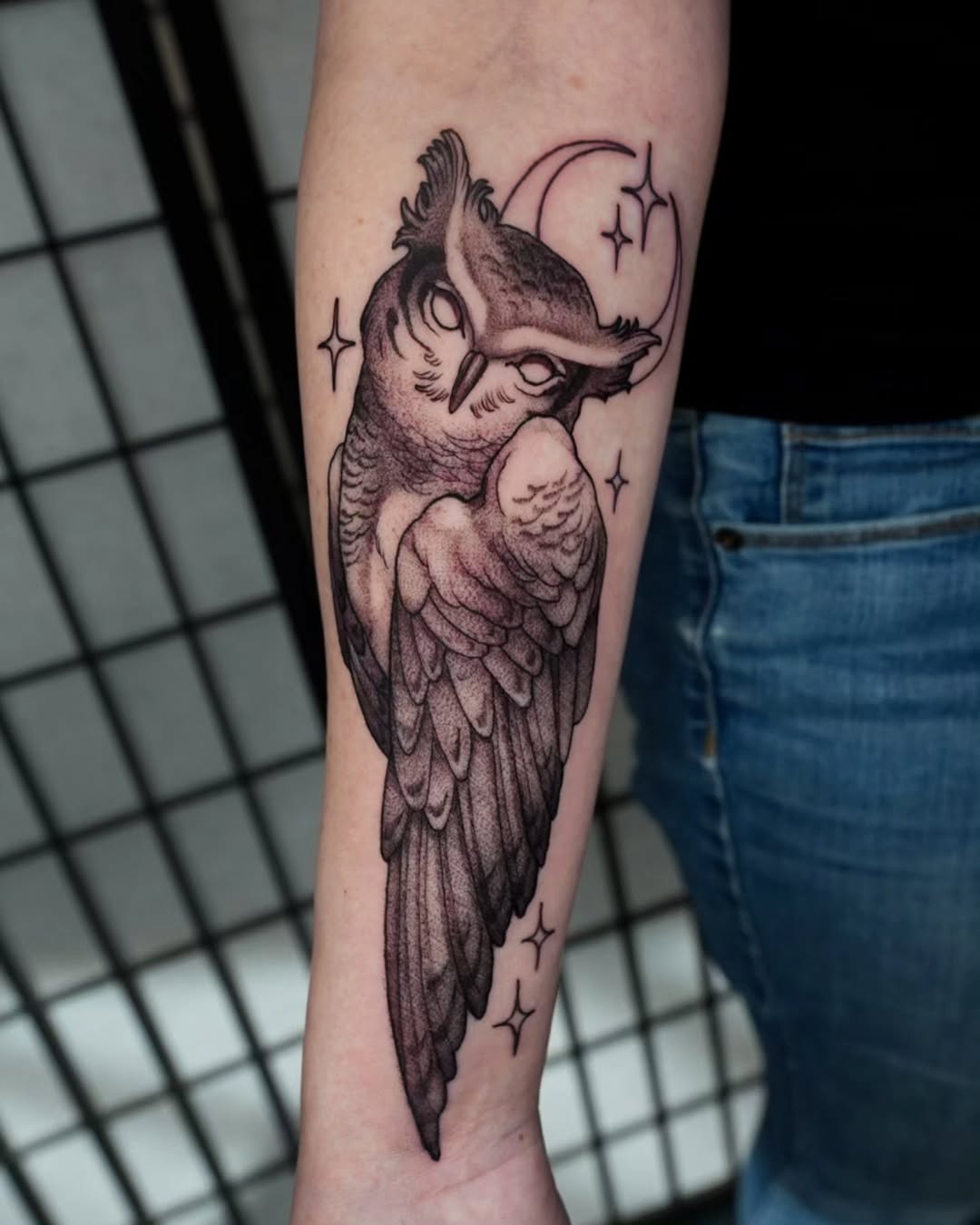 Elegant Owl Tattoo with Celestial Accents