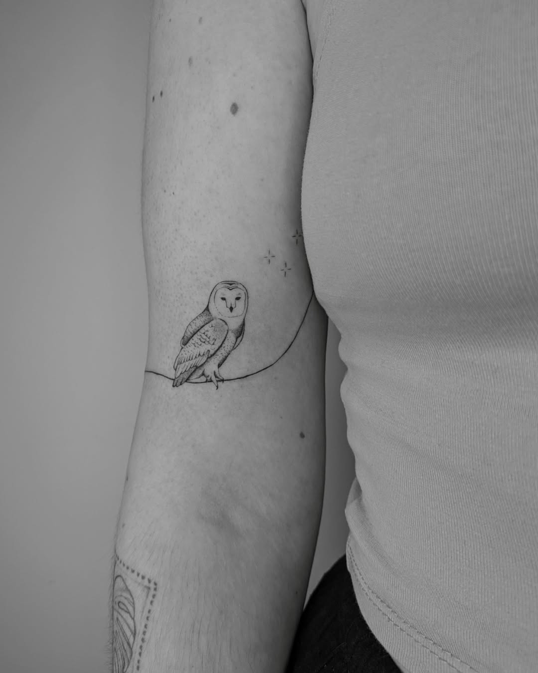 Minimalist Owl Tattoo on Arm