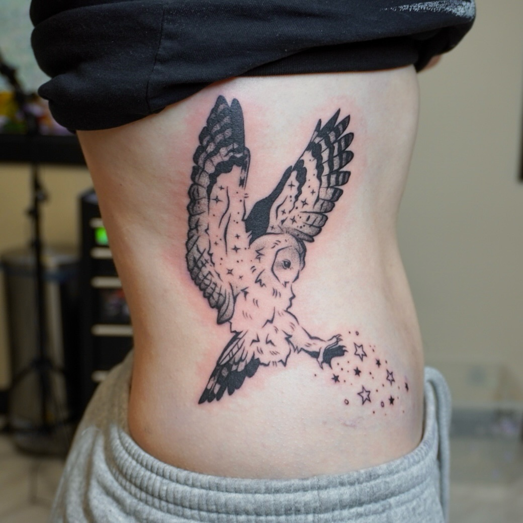 Stylish Owl Tattoo with Astral Elements