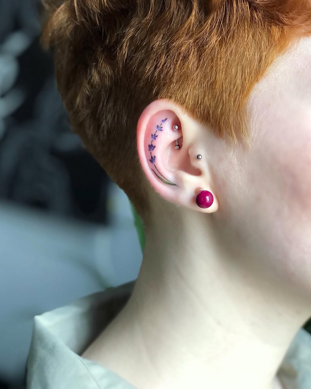 Elegant floral design adorning the ear