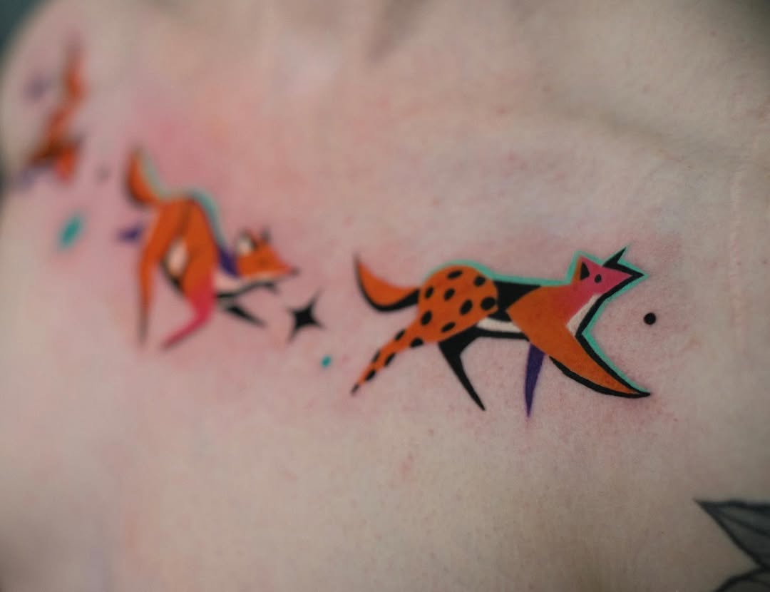 Playful foxes in colorful minimalist style