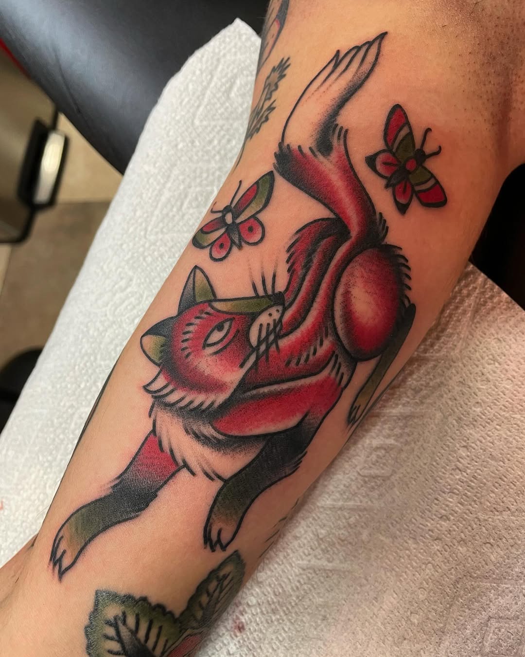 Colorful fox tattoo with artistic details