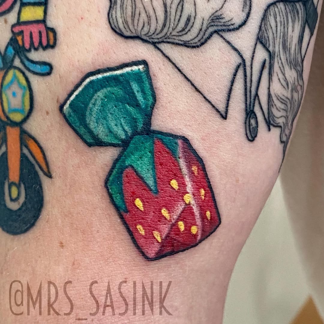 Deliciously vibrant strawberry jam tattoo inspiration
