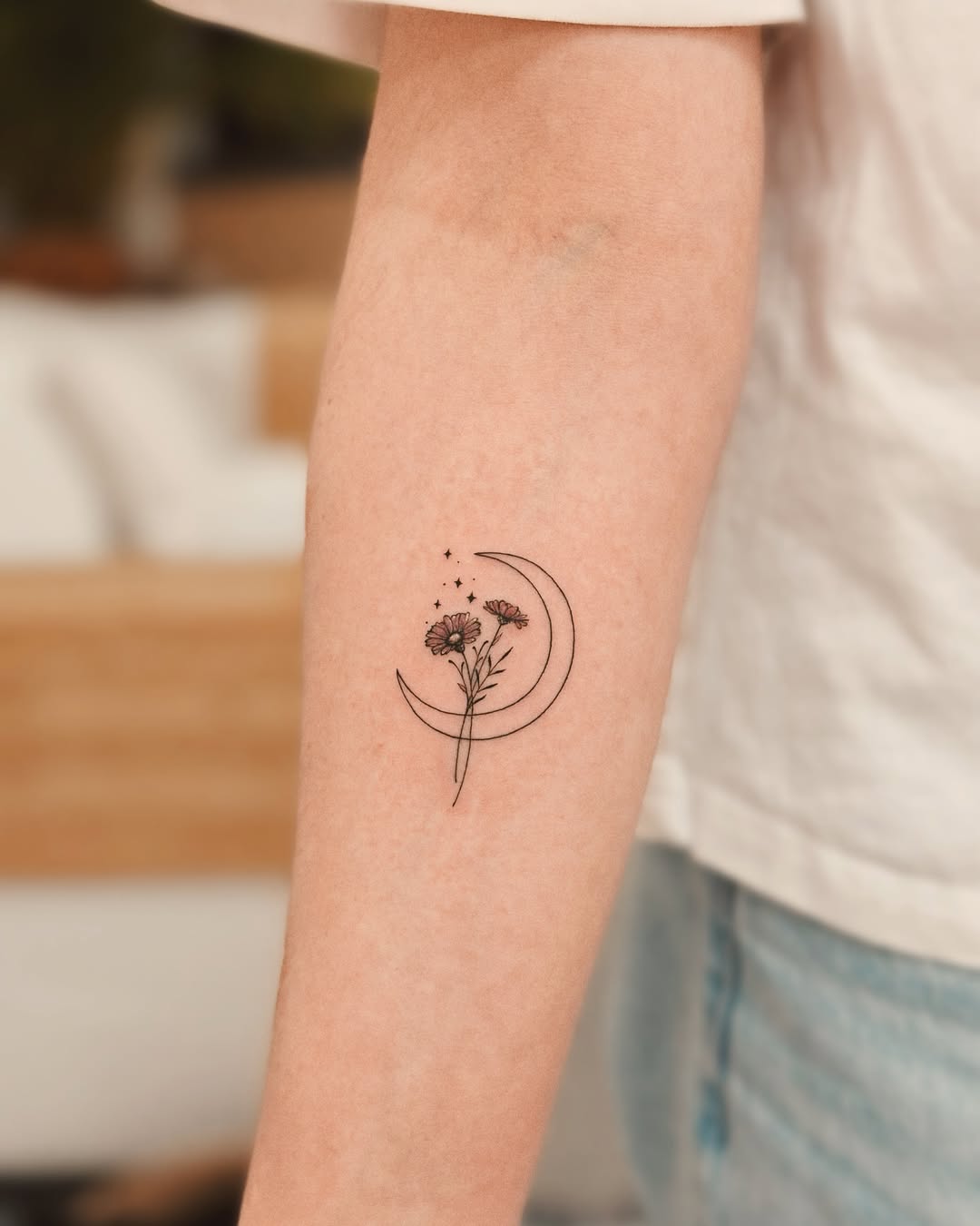 Dreamy moon with floral elegance tattoo