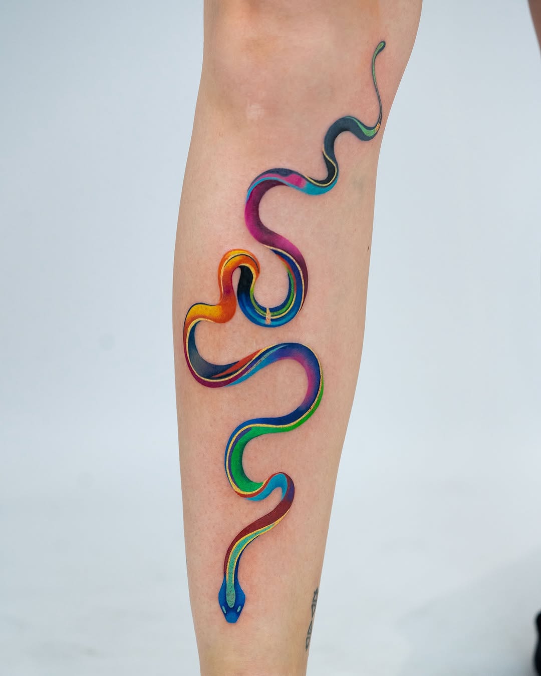 Vibrant snake tattoo with smooth curves
