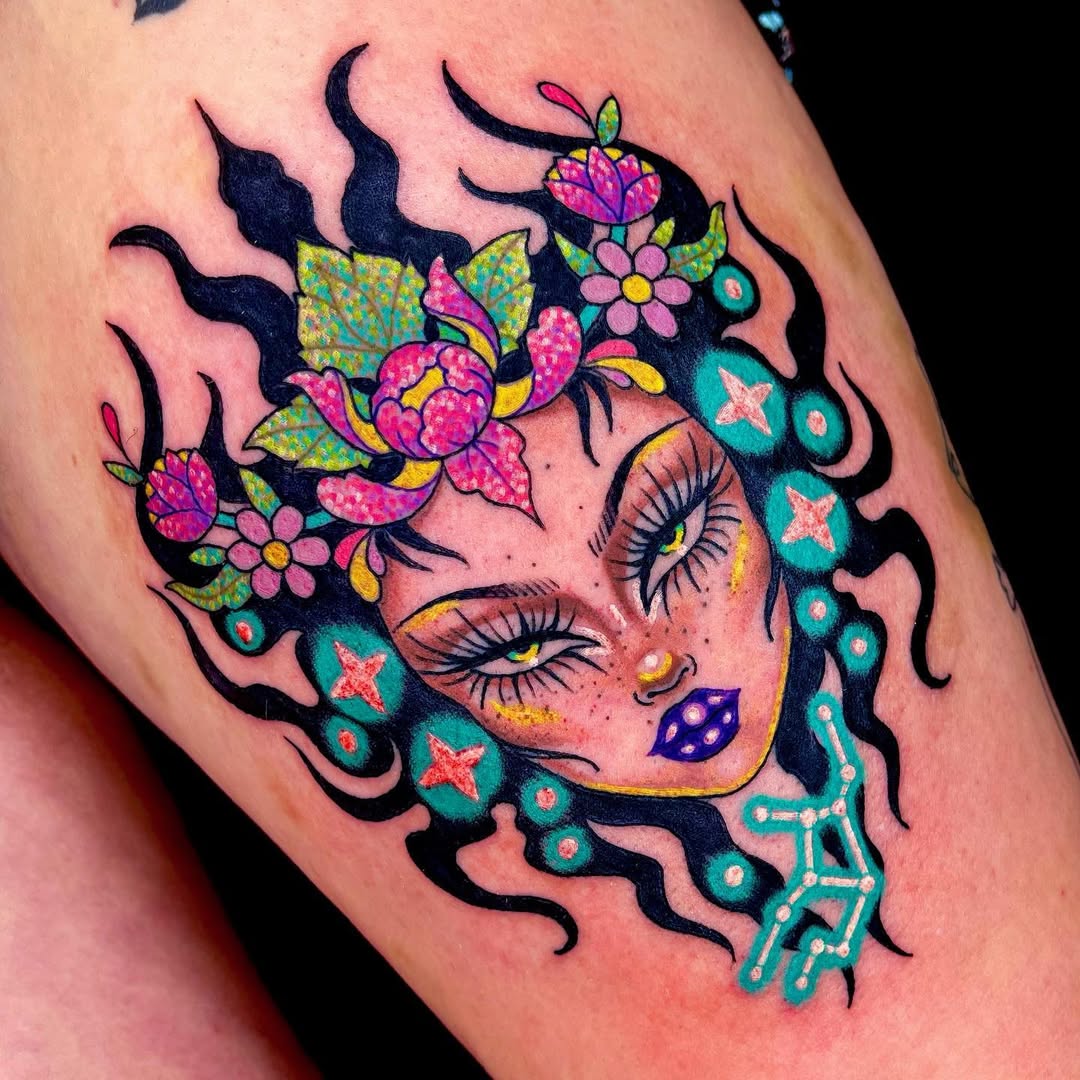 Captivating Virgo Tattoo with Floral Elements