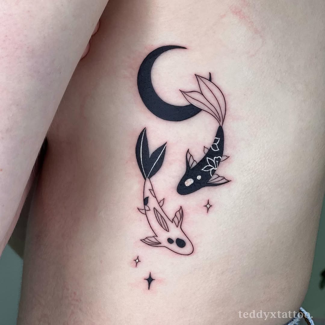 Stylish koi fish tattoo with celestial elements
