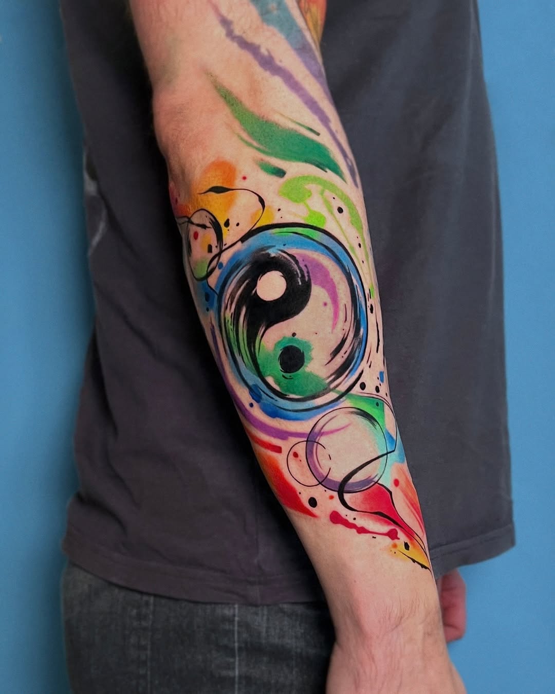 Vibrant Yin Yang Tattoo With Colorful Swirls