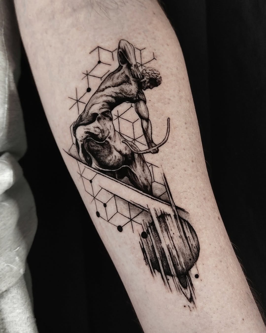 Astounding Sagittarius tattoo with geometric accents