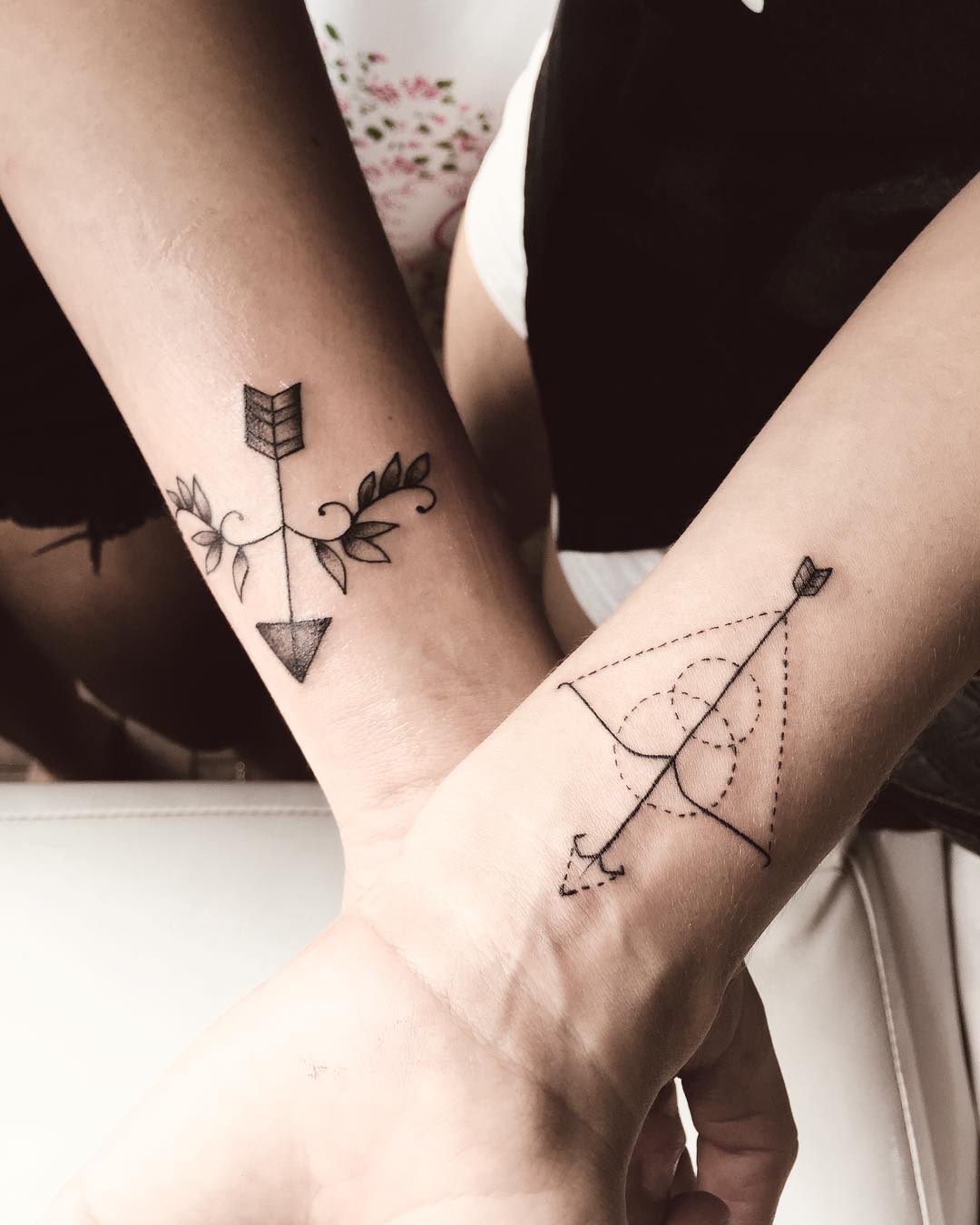 Chic Sagittarius Arrow and Leaf Tattoos