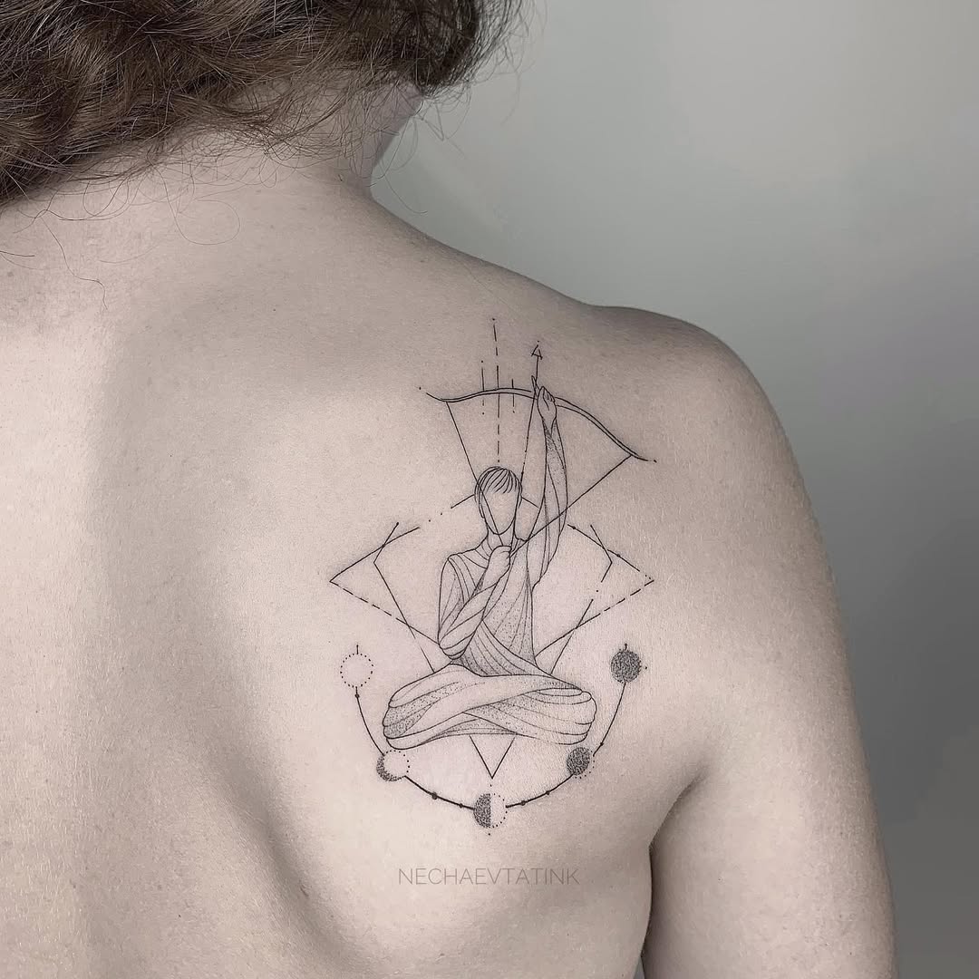 Elegant Sagittarius Tattoo with Geometric Elements