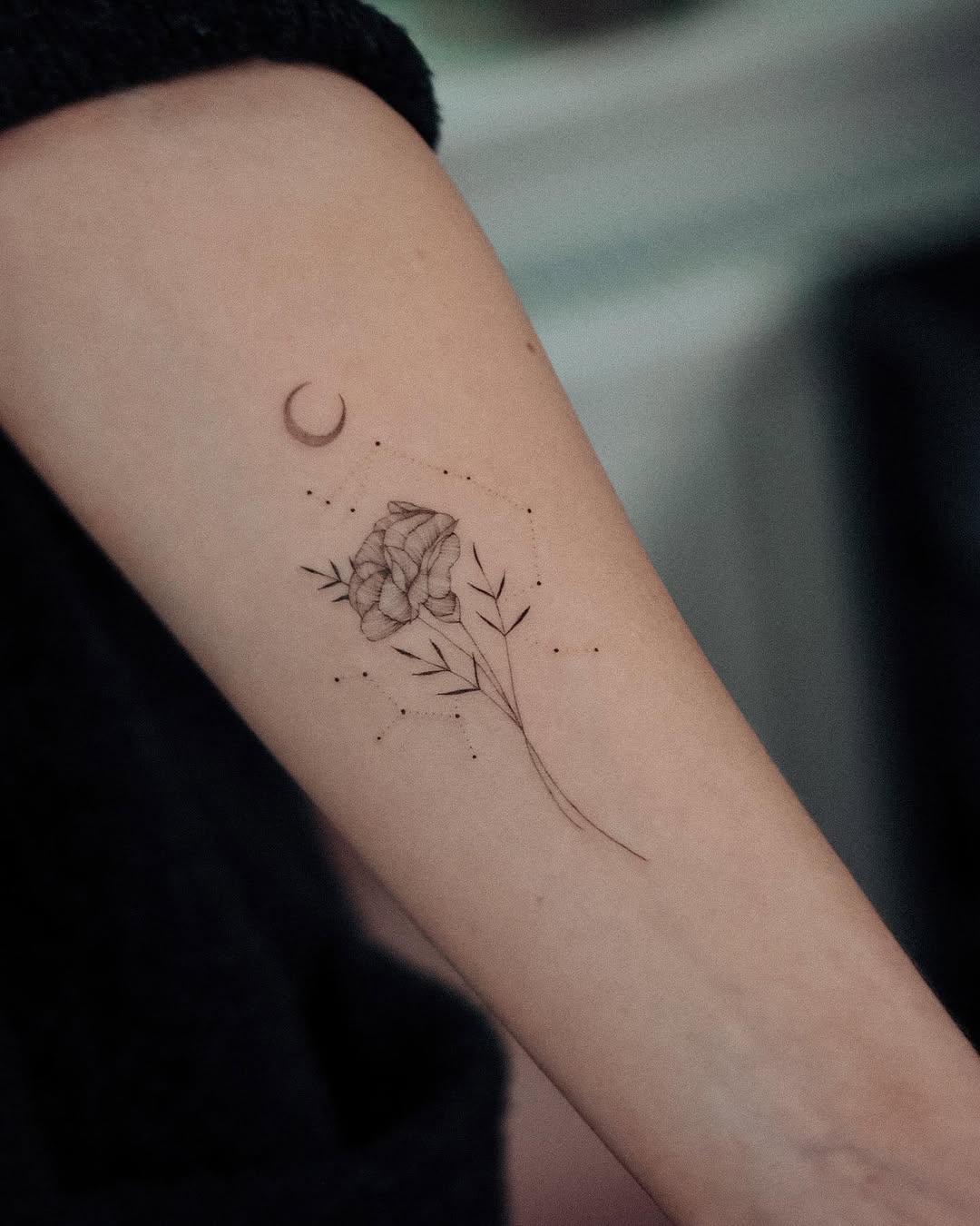 Elegant Sagittarius Tattoo with Floral and Celestial Elements