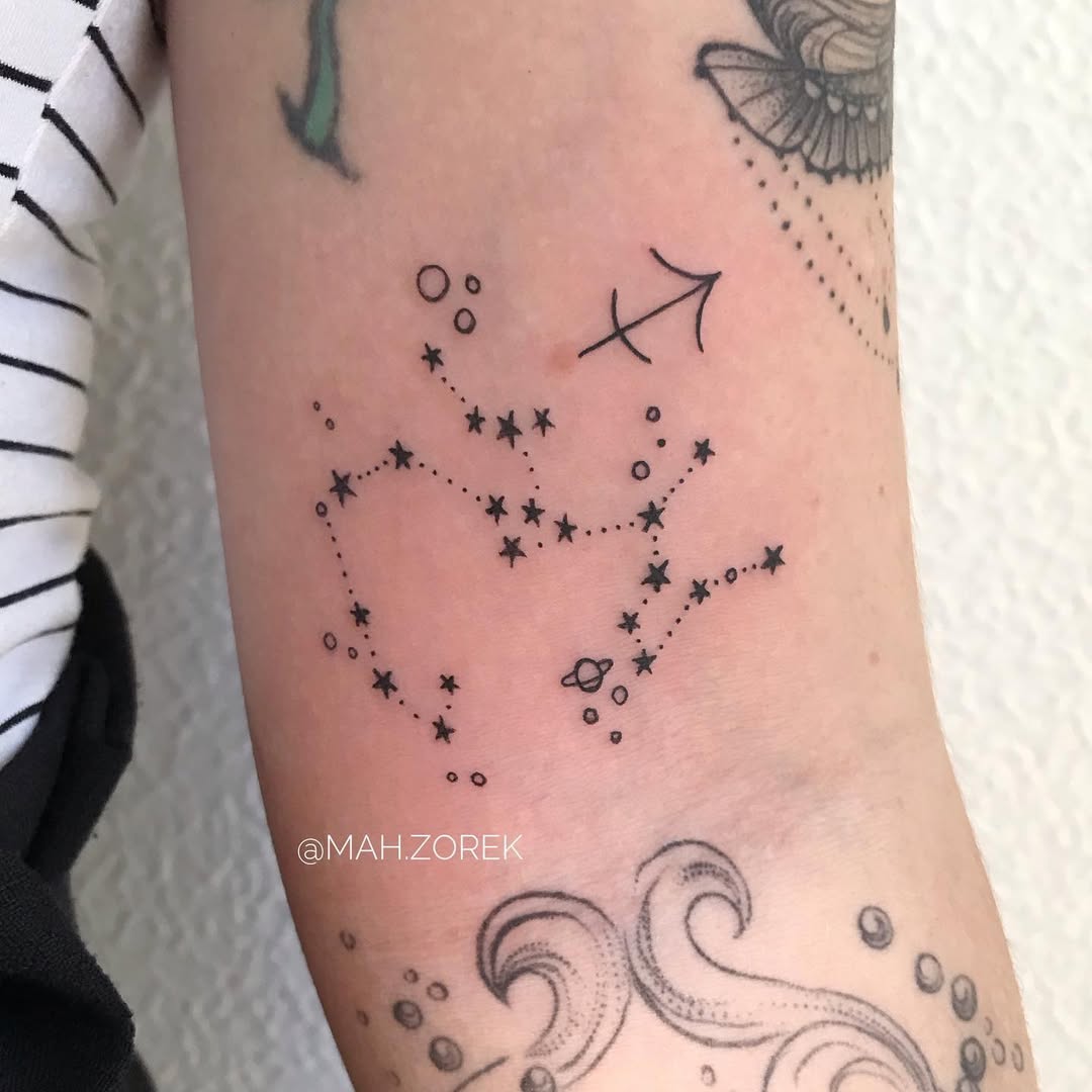 Stylish Sagittarius constellation tattoo on forearm