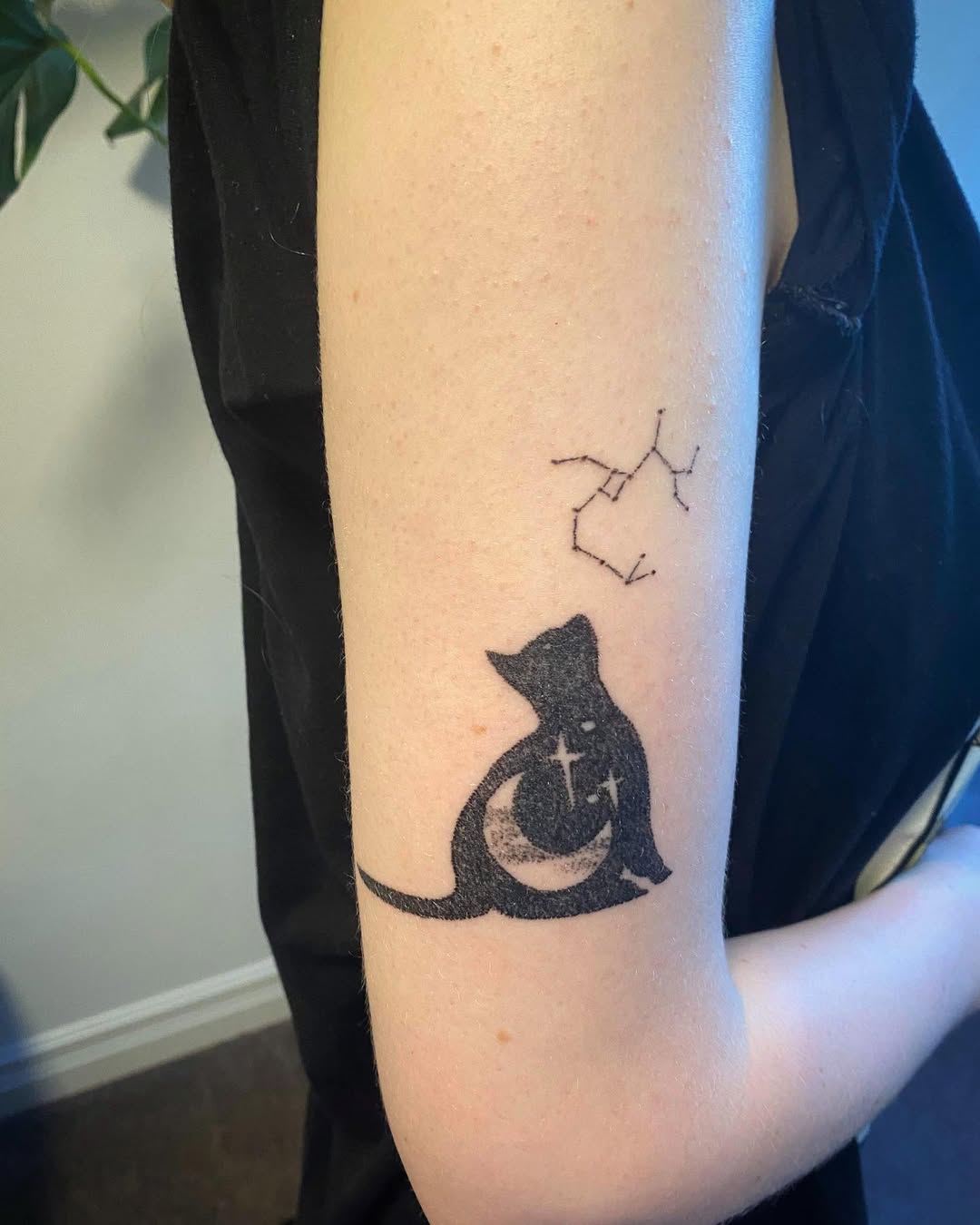 Elegant Sagittarius Cat and Moon Tattoo Design