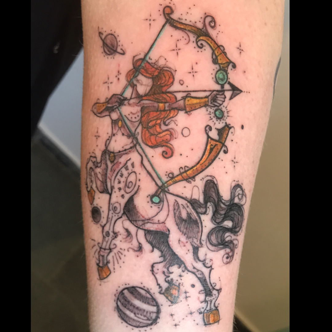 Colorful Centaur Archer Sagittarius Tattoo Design