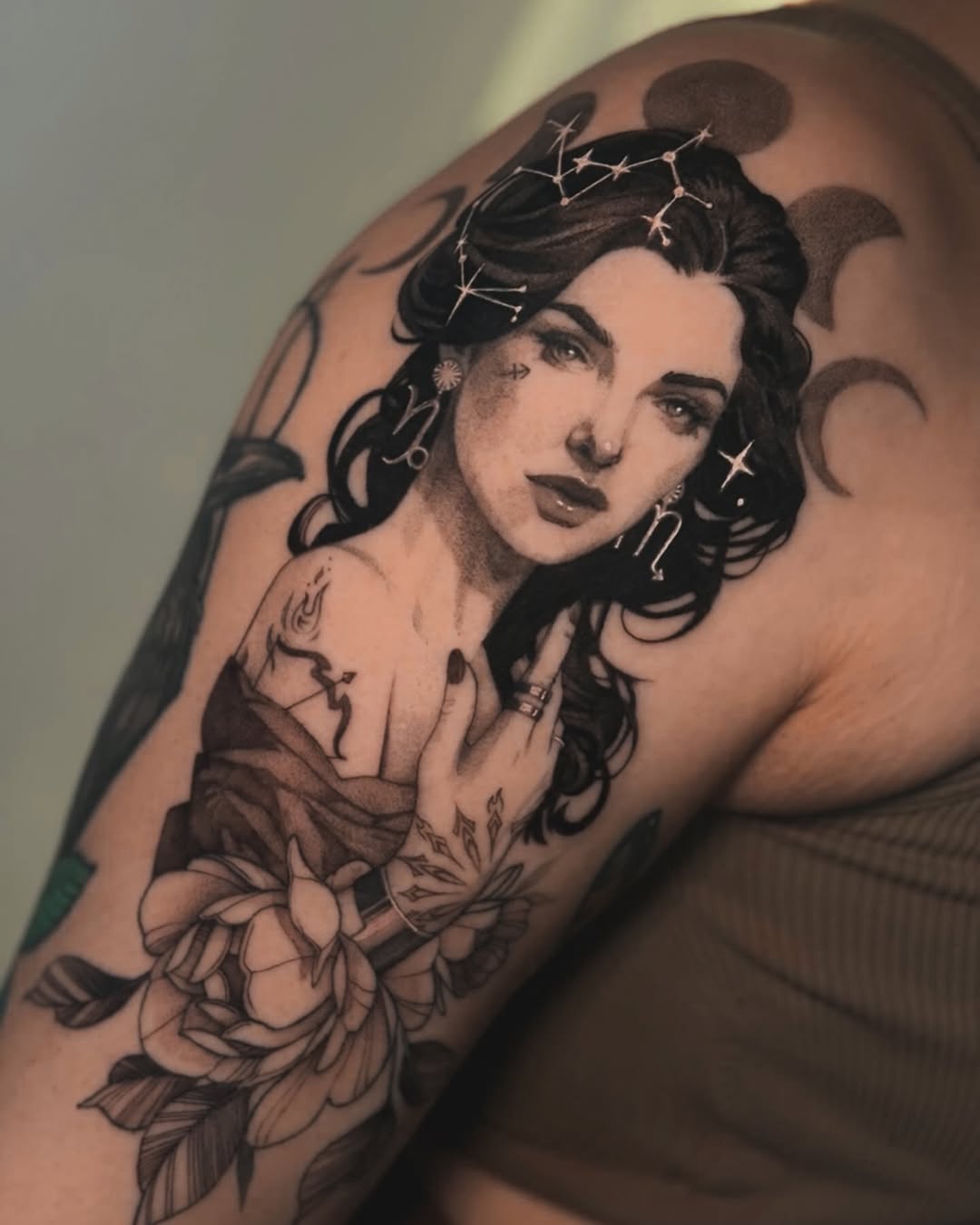 Elegant Sagittarius tattoo with celestial elements