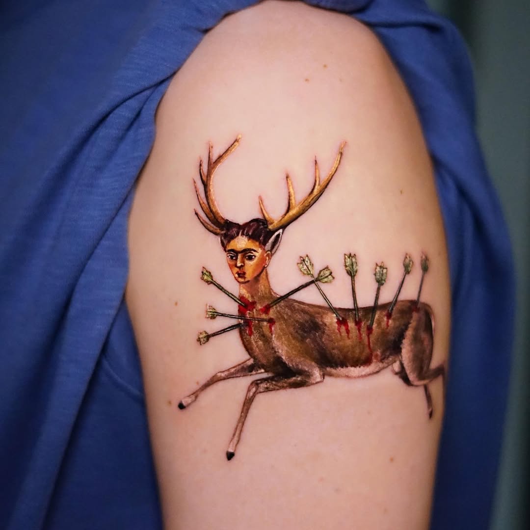 Whimsical deer with a human face design