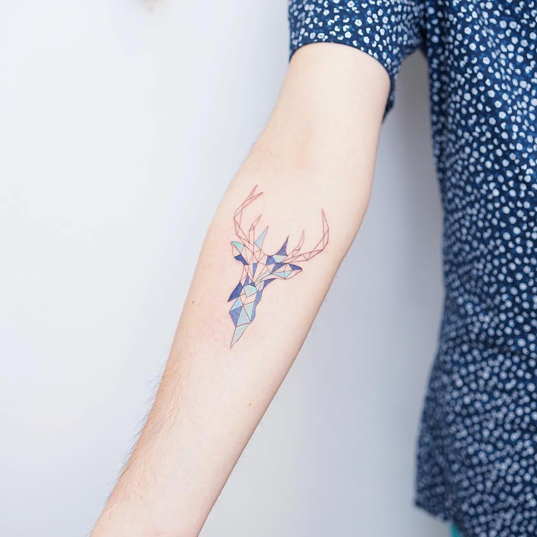 Geometric Deer Tattoo with a Modern Twist