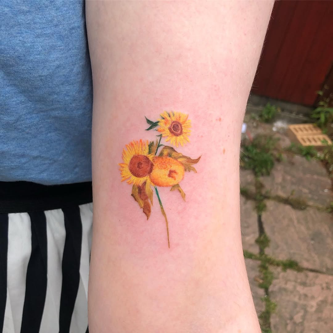Vibrant Sunflower Tattoo Inspired by Van Gogh