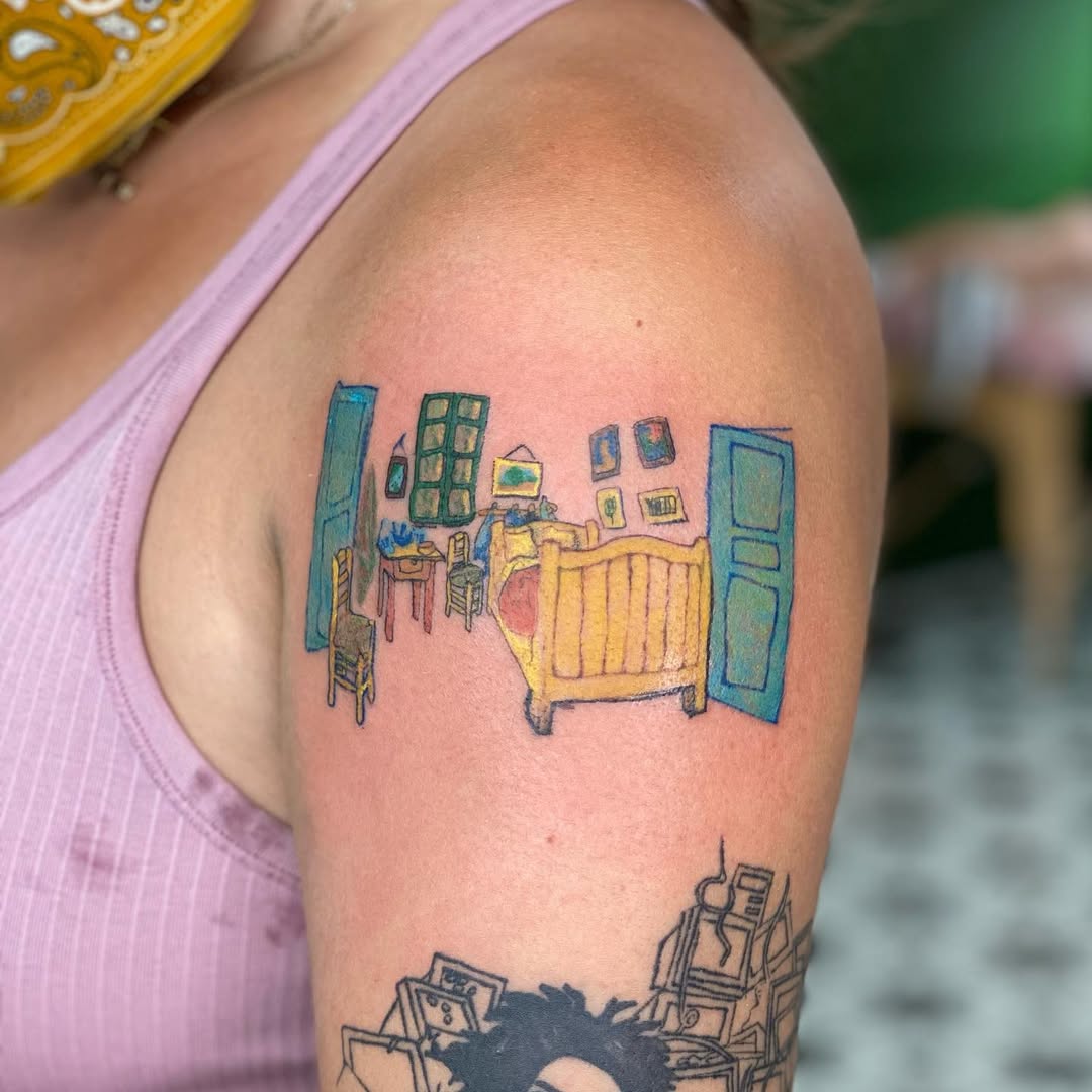 Vivid Tattoo of Van Gogh's Bedroom Scene