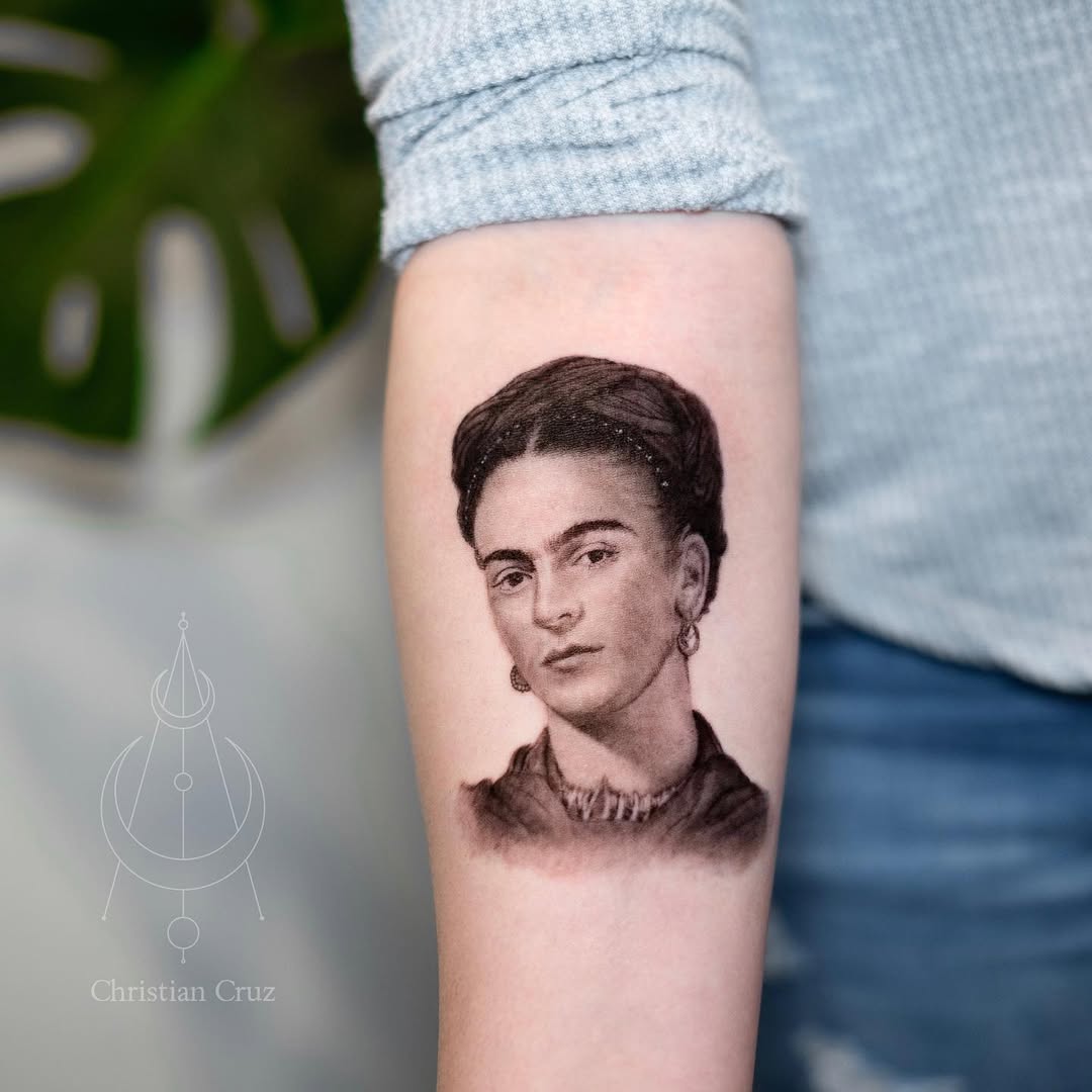 Stunning Frida Kahlo portrait tattoo design