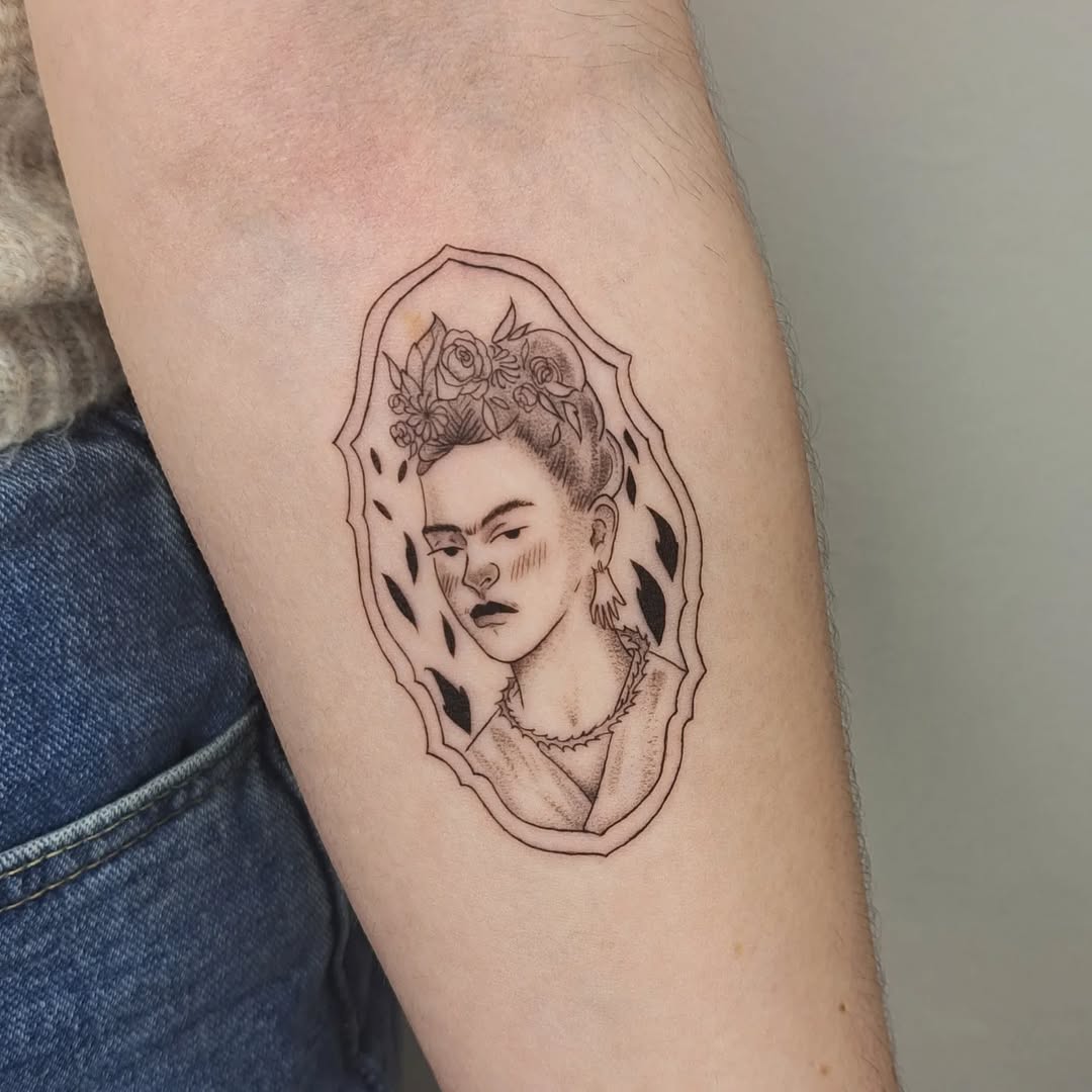 Stunning Frida Kahlo Portrait Tattoo Design