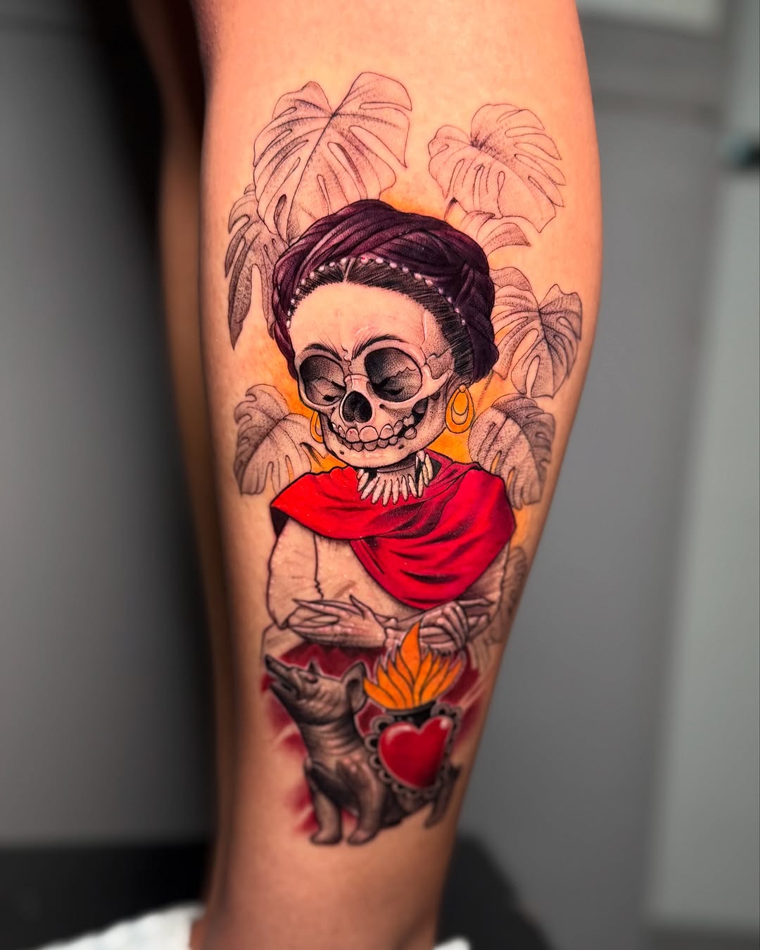 Vibrant Frida Kahlo Skeleton Tattoo Design