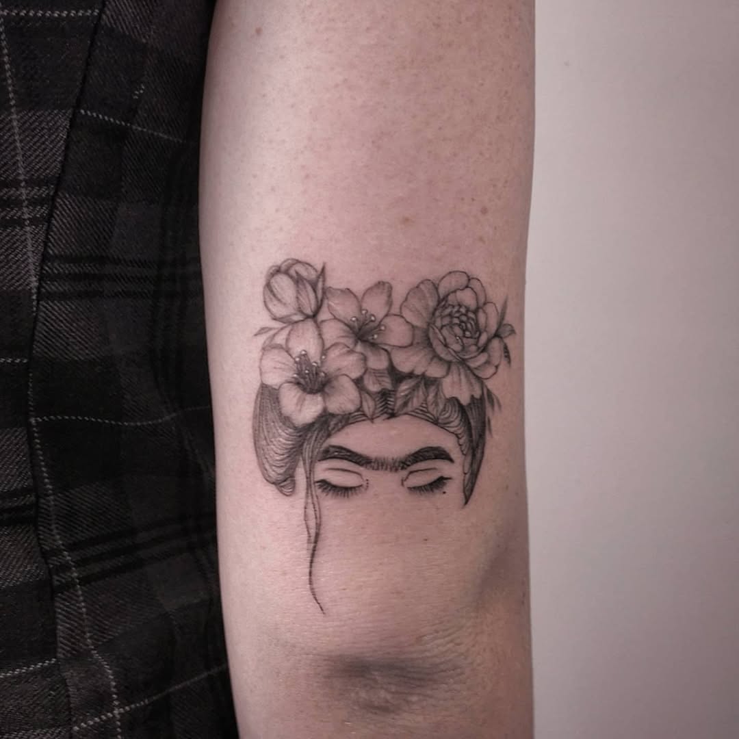 Stunning Frida Kahlo Floral Portrait Tattoo