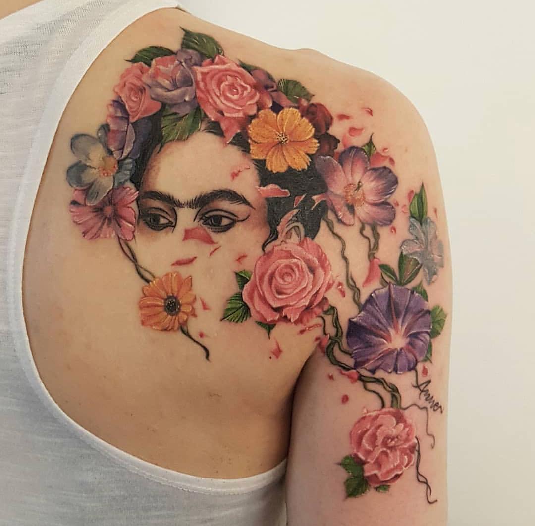 Frida Kahlo-Inspired Floral Tattoo Art