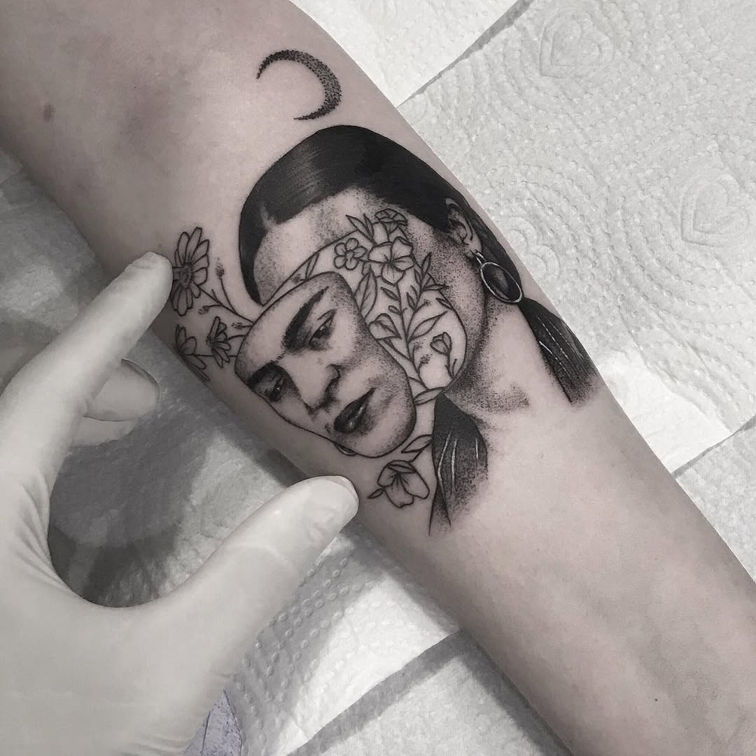 Intricate Frida Kahlo Portrait with Floral Design