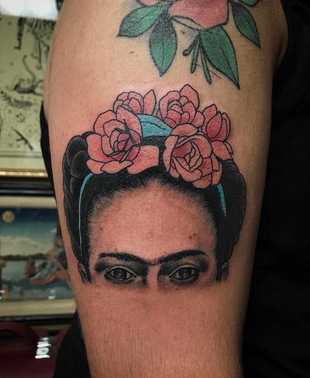 Stunning Frida Kahlo Tattoo with Floral Elements