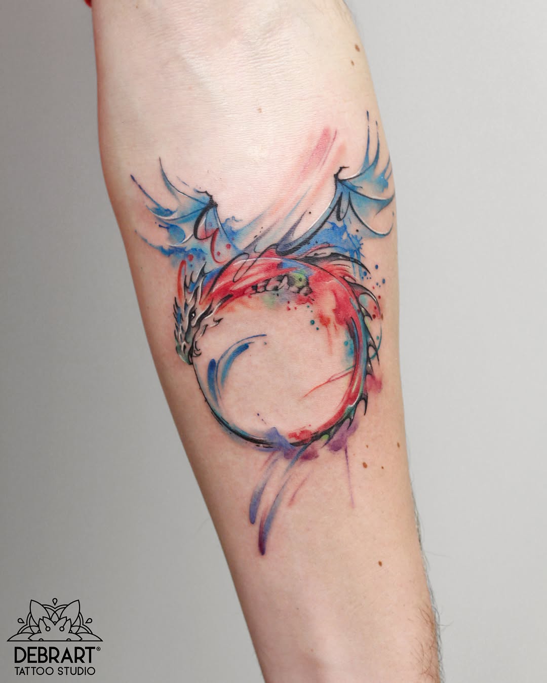 Vibrant Dragon Ouroboros Tattoo Representation