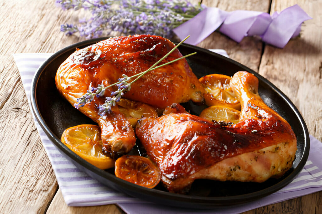 Grilled Glazed Chicken Legs with Lavender Honey and Lemon Recipe