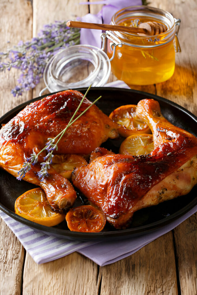 Grilled Glazed Chicken Legs with Lavender Honey and Lemon Recipe
